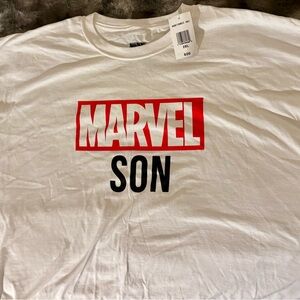 Marvel White and Red Tshirt says Marvel Son